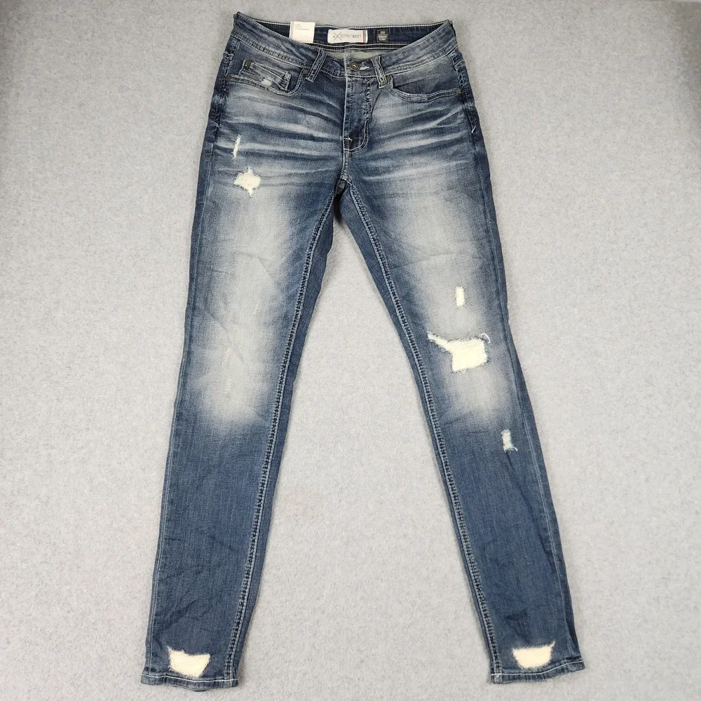 Departwest Trouper Skinny Jeans Mens 30R Blue Denim Slim Fit Low Rise Distressed